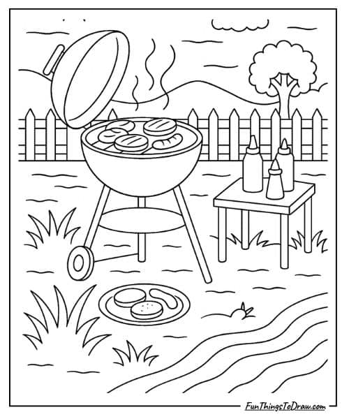 Outdoor barbecue grill coloring page