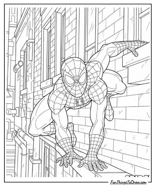 Spider-Man Crawling on the Wall coloring page