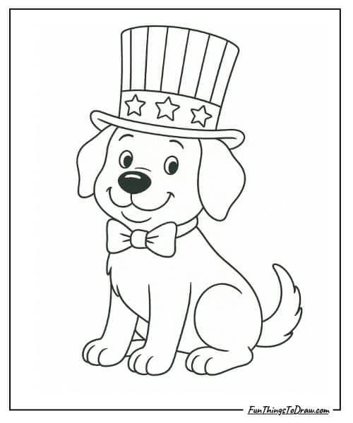 Cute Dog Wearing Patriotic Hat Coloring Page