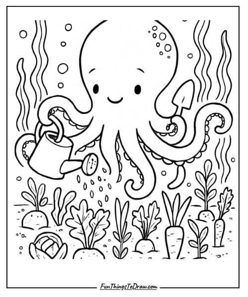 Octopus Gardener coloring page