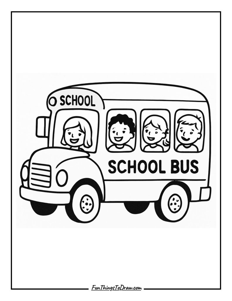 Easy Coloring Sheet of School Bus