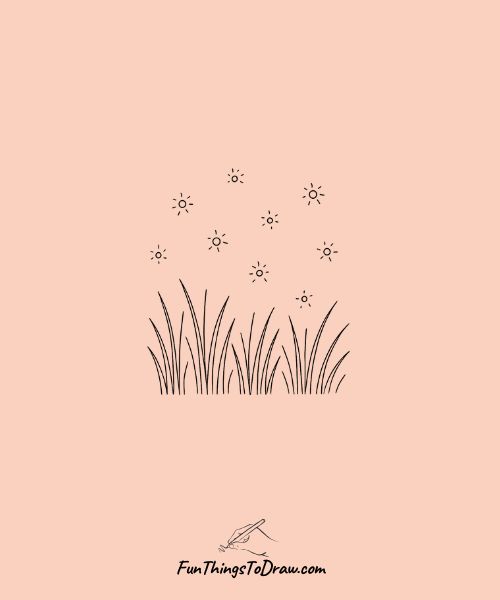 Drawing of Fireflies at Dusk