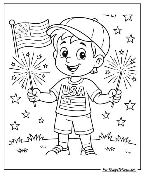 Boy Holding Sparklers coloring page