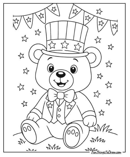 Teddy Bear in Patriotic Costume Coloring Page