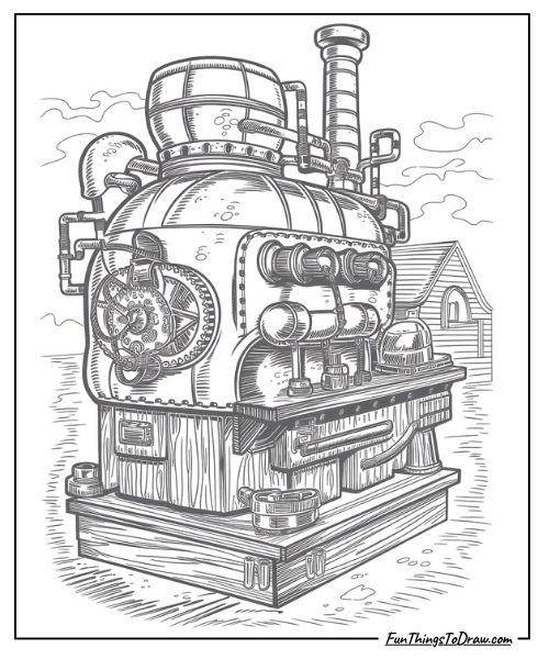 Steampunk Machine Coloring Page for Adults