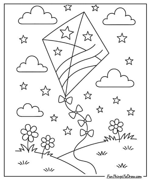 Fourth of July coloring page (Flying Kite)