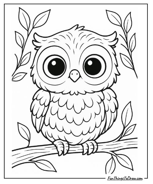 Baby owl with big eyes coloring page