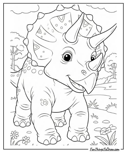 Friendly Triceratops coloring page 