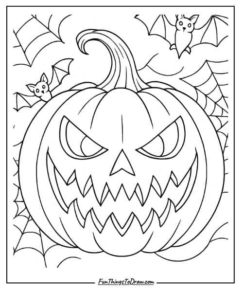 Spooky Haunted Pumpkin Coloring Page