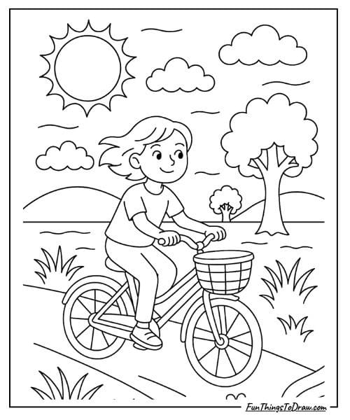 Bicycle ride in August Coloring Page