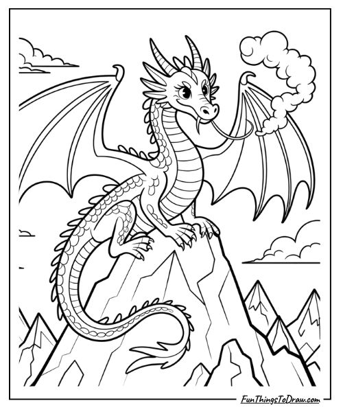 Dragon with Scaled Detail Coloring Page