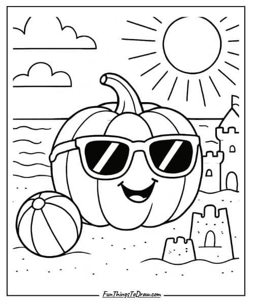 Beach Day Pumpkin Coloring Page