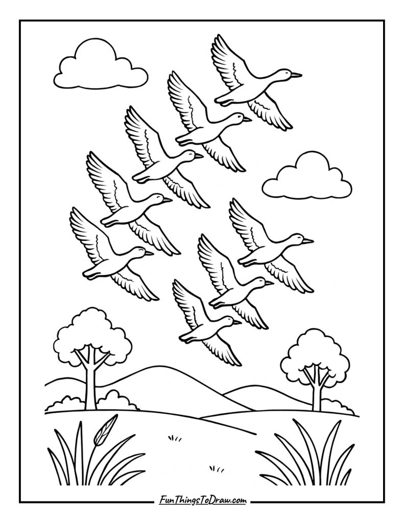 Migrating Birds Coloring Page