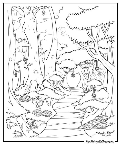 Enchanted Forest Scene Coloring Page