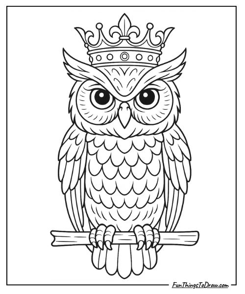Owl wearing a crown coloring page