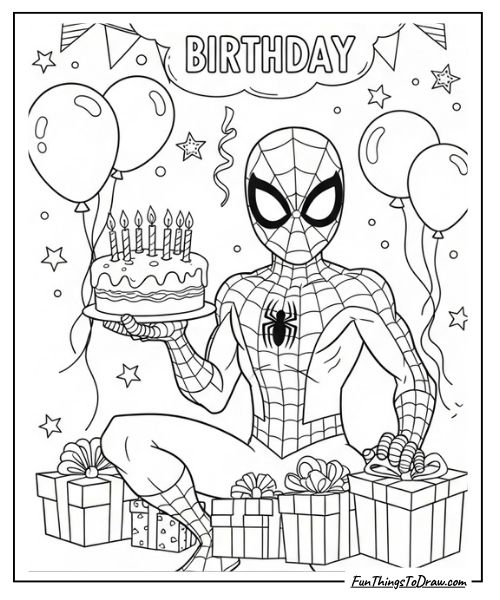Spider-Man Birthday Card to Color
