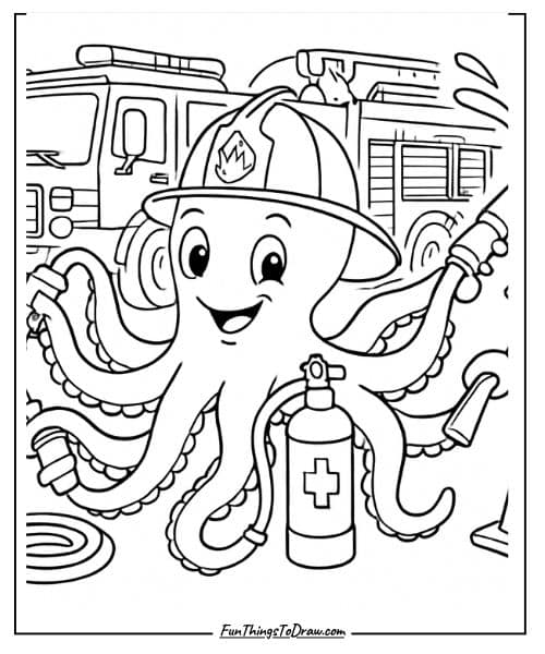 Octopus Firefighter coloring page
