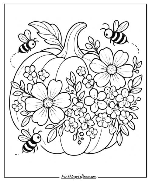 Spring Blossom Pumpkin Coloring Page