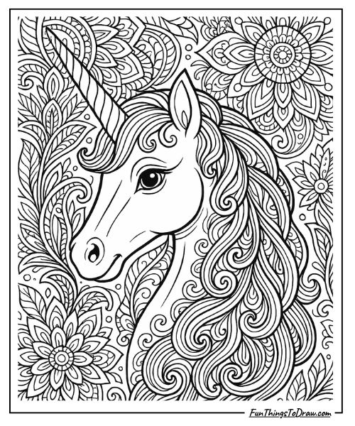 Unicorn Coloring Page Advanced