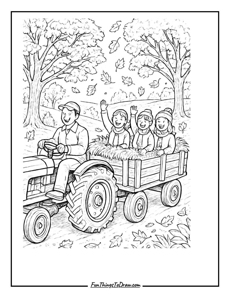 Hayride coloring page idea
