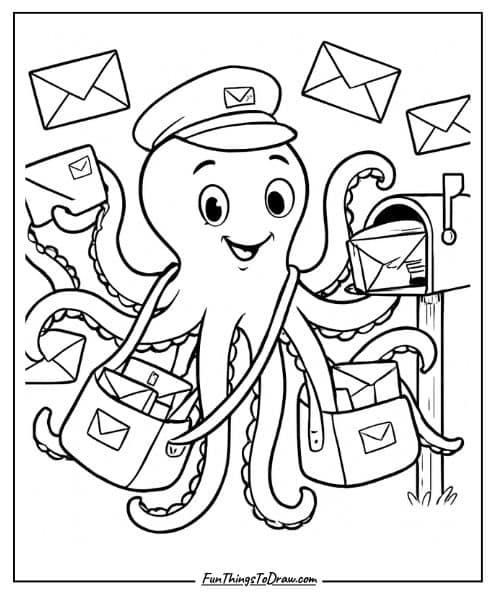 Octopus as a Postman coloring sheet