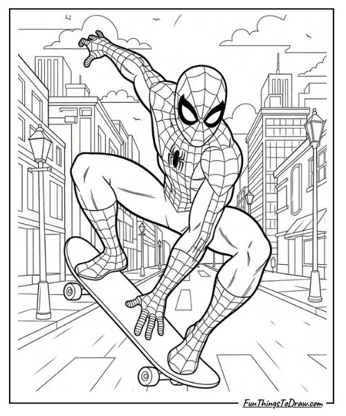 Spider-Man Skateboarding coloring sheet