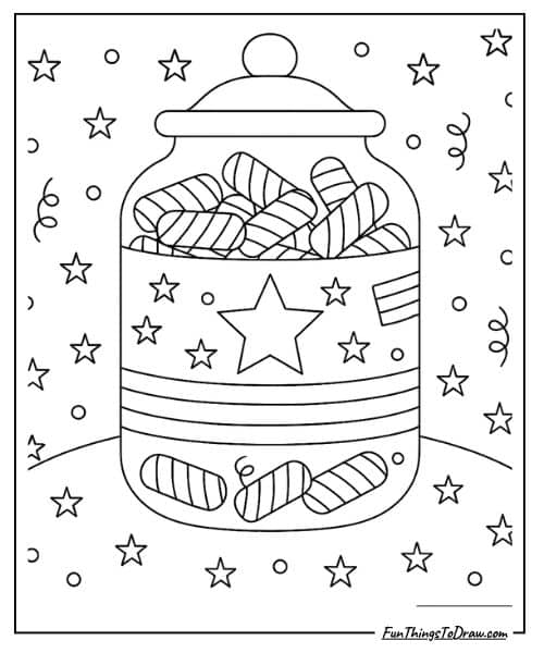 Candy Jar With Stars And Stripes Coloring Page