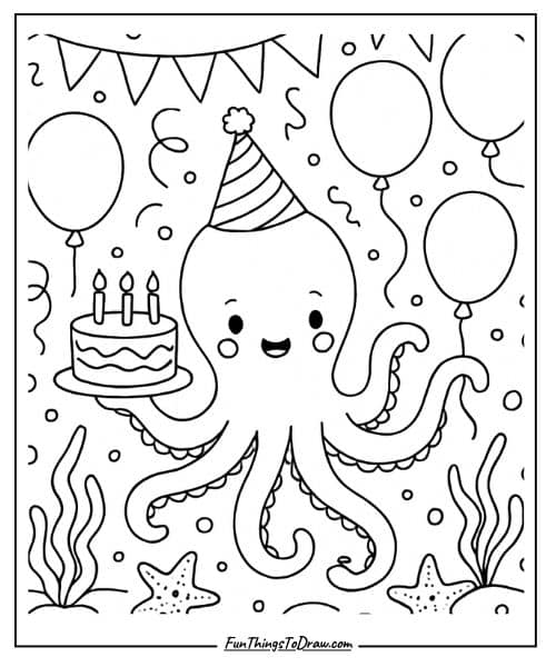 Octopus Birthday Party coloring page