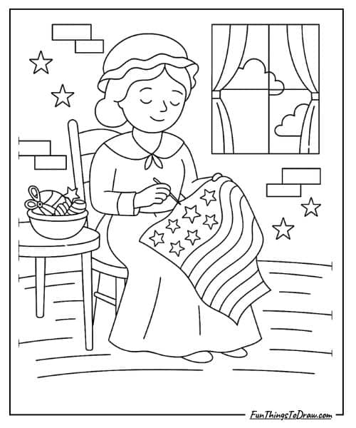Betsy Ross Sewing the Flag coloring sheet