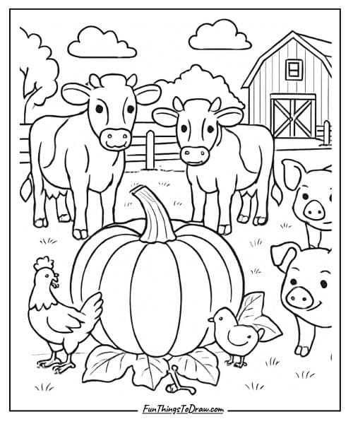 Farm Life Pumpkin Coloring PAge