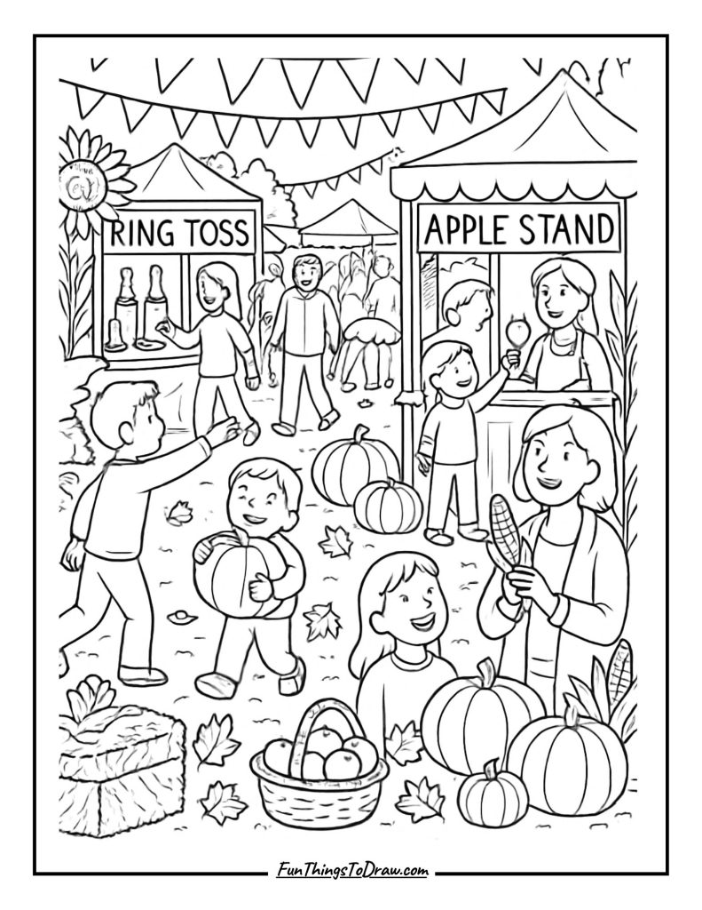 Fall Festival Coloring Page (September Coloring Page Ideas)