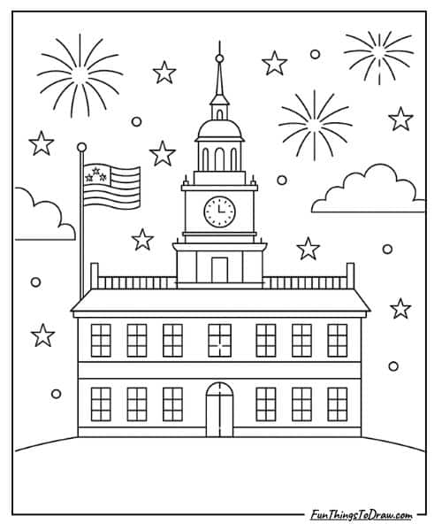 Independence Hall Coloring Page