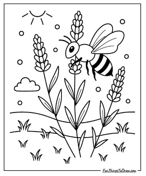 Honeybee on lavender coloring page