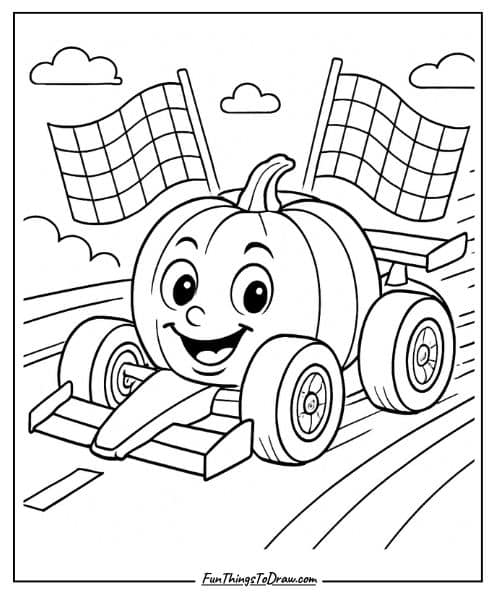 Race Car Pumpkin Coloring Page