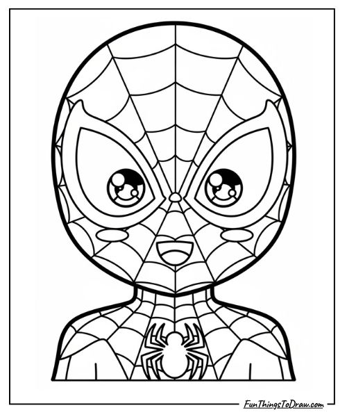 Kawaii Spider-Man Face Outline coloring page