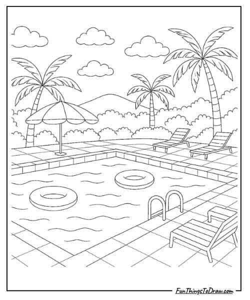Swimming pool coloring page