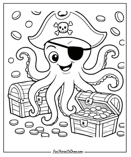 Pirate Octopus Adventure Coloring Sheet