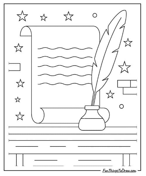 Constitution scroll and feather pen