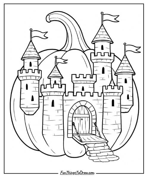 Medieval Castle Pumpkin Coloring Page