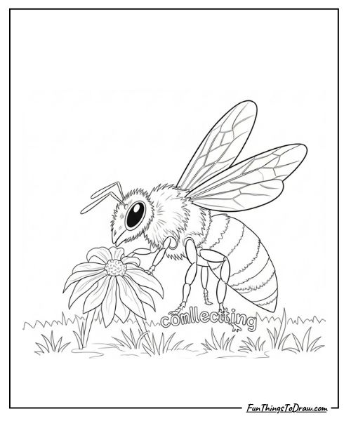 Bee collecting nectar coloring page