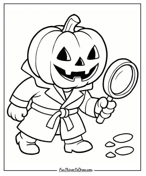 Coloring Page of Detective Pumpkin