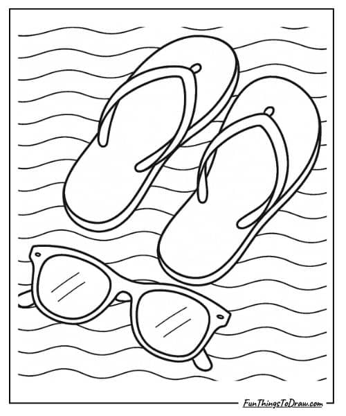 Flip flops and sunglasses coloring page