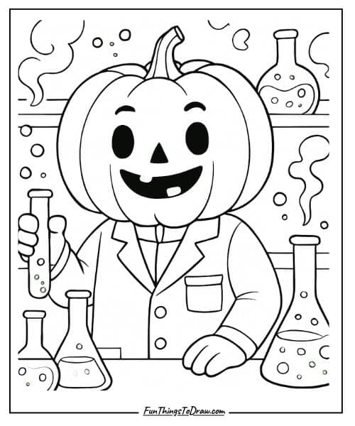 Scientist Pumpkin Coloring Page