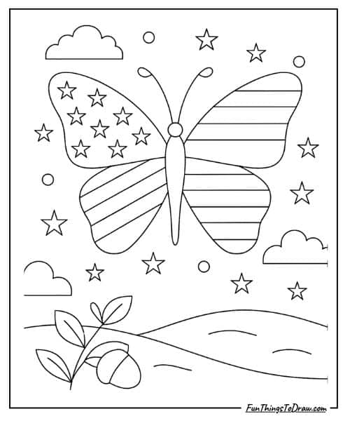 Butterfly with flag wings coloring sheet