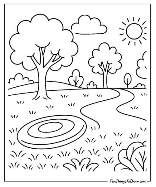 Frisbee in park coloring page