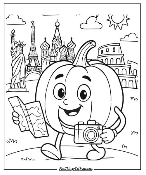 Tourist Pumpkin Coloring Page