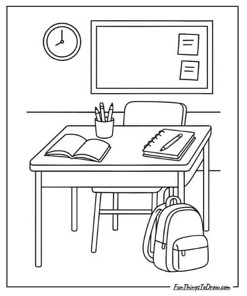 Classroom desk coloring page