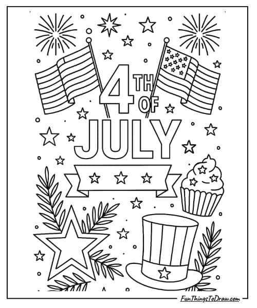 4th of July Celebration Design Coloring Page