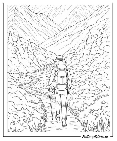 Hiking trail through mountains
