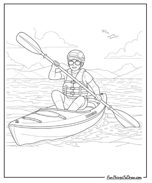 Kayaking adventure coloring page